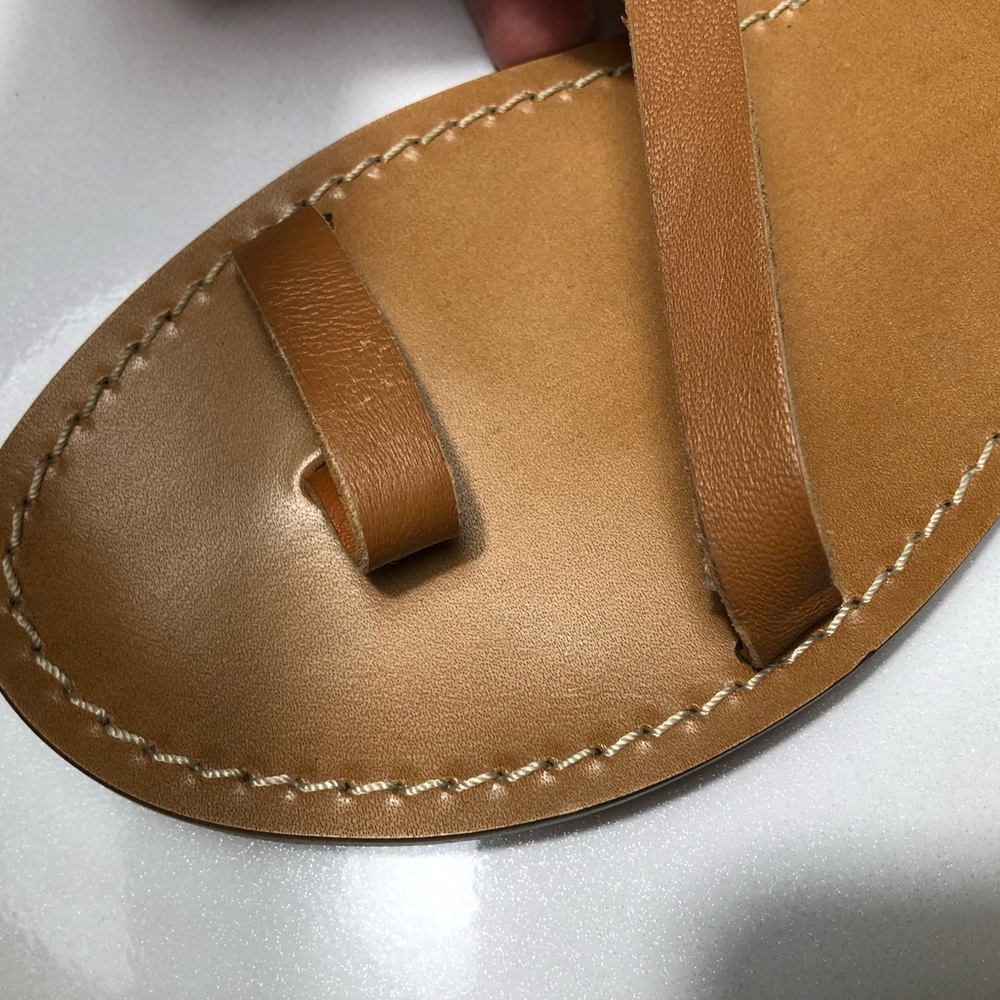 Navyboot Switzerland Tan Leather Toe Ring Diagonal Strap Gladiator Sandals Sz 38 - Picture 8 of 9